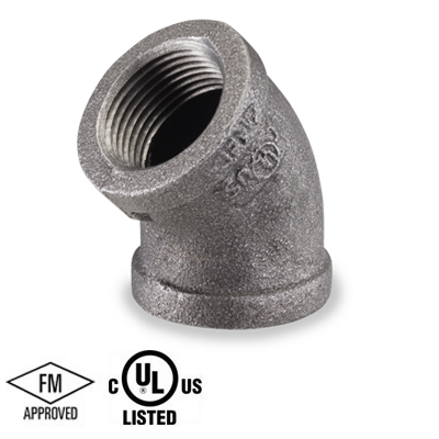 1/8 in. Black Pipe Fitting 150# Malleable Iron Threaded 45 Degree Elbow, UL/FM