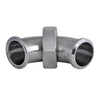 3 in. 2FMP-14 90 Degree Elbow, Clamp End x Bevel Seat Plain End, (3A) With Hex Nut 304 Stainless Steel Sanitary Fitting