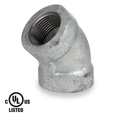 3/8 in. NPT Threaded - 45 Degree Elbow - 300# Malleable Iron Galvanized Pipe Fitting - UL Listed