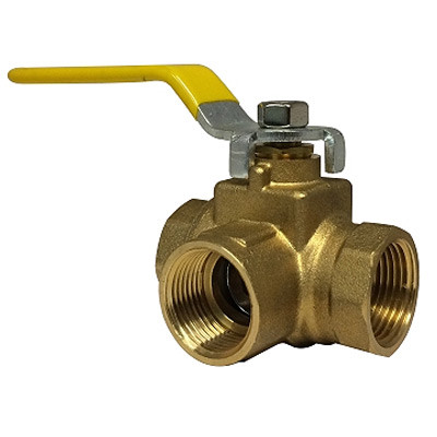 1/4 in. 3 Way Full Port Ball Valve, FIP, Brass, 600 WOG, Side Outlet