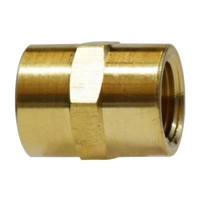 1/4 in. Coupling - FIP x FIP - NPTF Threads - Light Pattern - Up to 1200 PSI - Brass Pipe Fitting