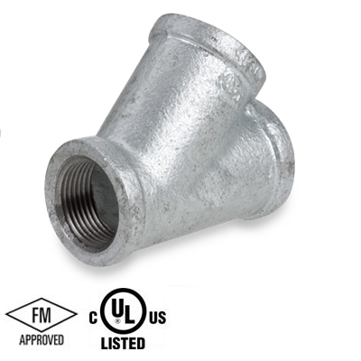 3 in. NPT Threaded - Lateral Wye - 150# Malleable Iron Galvanized Pipe Fitting - UL/FM