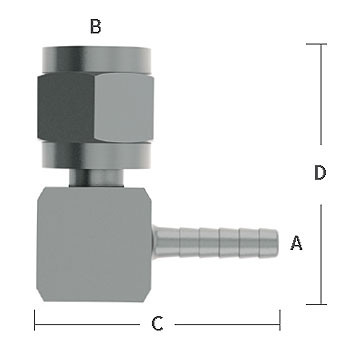 1/8 in. Barb x 1/4 in. Female 45 Degree Flare Welded Elbow Adapter - 303/304 Comb. Stainless Steel - Low Pressure Beverage System Fitting