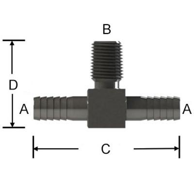 3/8 in. Barb x 3/8 in. NPT Adapter Tee - 303/304 Combination Stainless Steel - Low Pressure Beverage System Fitting