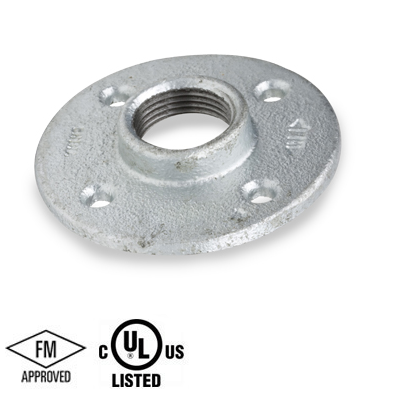 2-1/2 in. NPT Threaded - Floor Flange - 150# Malleable Iron Galvanized Pipe Fitting - UL/FM