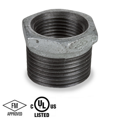 3/4 in. x 1/2 in. NPT Threaded - Hex Bushing - 150# Malleable Iron Galvanized Pipe Fitting - UL/FM