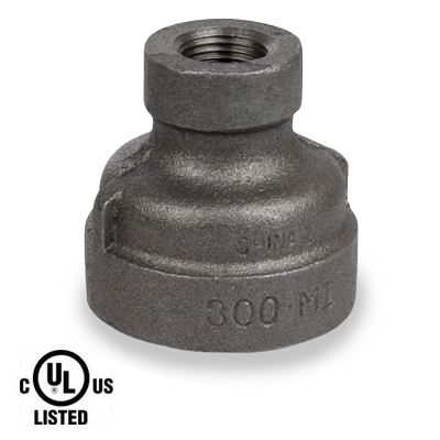1-1/2 in. x 1-1/4 in. Female NPT Threaded - Reducing Coupling - 300# Black Malleable Iron Pipe Fitting - UL Listed