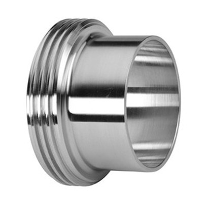 1 in. Long Threaded Bevel Seat Ferrule - 15A - 304 Stainless Steel Sanitary Fitting