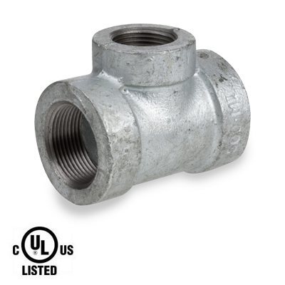 2 in. x 3/4 in. NPT Threaded - Reducing Tee - 300# Malleable Iron Galvanized Pipe Fitting - UL Listed