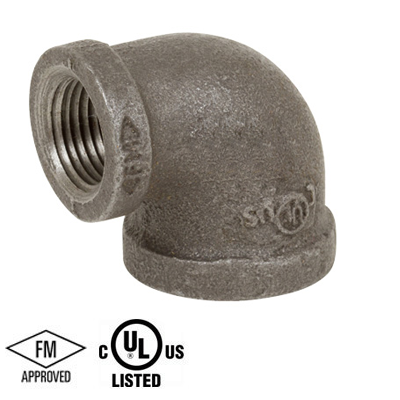 1/4 in. x 1/8 in. Black Pipe Fitting 150# Malleable Iron Threaded 90 Degree Reducing Elbow, UL/FM