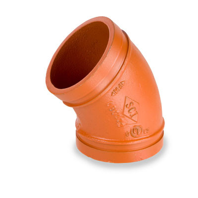 16 in. Grooved 45 Degree Elbow - Standard Radius - Ductile Iron w/ Orange Paint Coating 65F Grooved Fire Protection Fitting