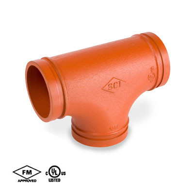 12 in. Grooved Tee - Standard Radius - Ductile Iron w/ Orange Paint Coating - 65T Grooved Fire Protection Fitting - UL/FM