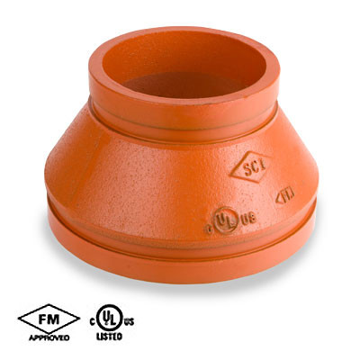 3-1/2 in. x 3 in. Grooved Concentric Reducer - Fabricated Steel w/Orange Paint Coating - 65CR Grooved Fire Protection Fitting - UL/FM