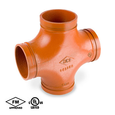 3 in. Grooved Cross - Ductile Iron w/Orange Paint Coating UL/FM - 66X Grooved Fire Protection Fitting - UL/FM