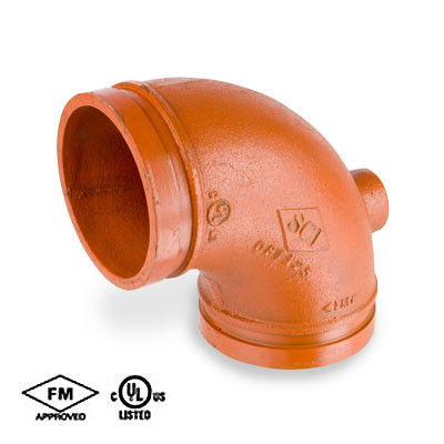 6 in. Grooved 90 Degree Drain Elbow - Standard Radius - Ductile Iron w/Orange Paint Coating - 65DE Grooved Fire Protection Fitting - UL/FM