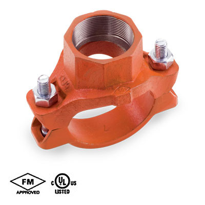 2-1/2 in. x 1-1/2 in. Grooved Mechanical Tee - Threaded Outlet - Ductile Iron w/ Orange Paint - 65MT Grooved Fire Protection Fitting - UL/FM