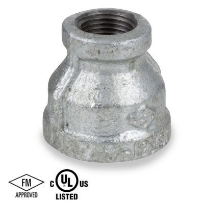 1 in. x 1/4 in. NPT Threaded - Reducing Coupling - 150# Malleable Iron Galvanized Pipe Fitting - UL/FM