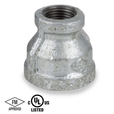 1-1/4 in. x 3/4 in. NPT Threaded - Reducing Coupling - 150# Malleable Iron Galvanized Pipe Fitting - UL/FM