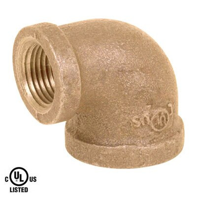 1/2 in. x 3/8 in. Reducing 90 Degree Elbow - NPT Threaded 125# Bronze Pipe Fitting - UL Listed