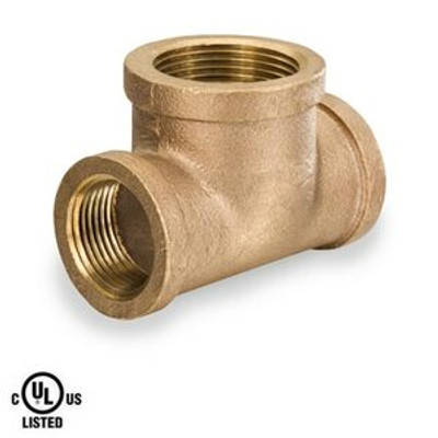 1 in. x 1-1/4 in. Bull Head Tee - NPT Threaded 125# Bronze Pipe Fitting - UL Listed