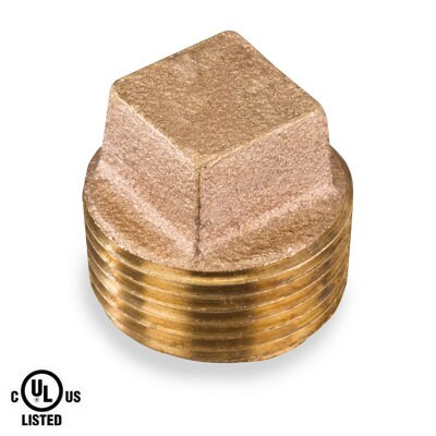 4 in. Square Head Cored Plug - NPT Threaded 125# Bronze Pipe Fitting - UL Listed