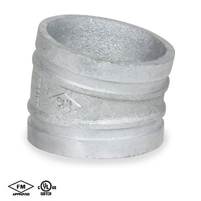 3 in. Grooved 11-1/4 Degree Elbow - Standard Radius - Galvanized Ductile Iron - 66EL Grooved Fire Protection Fitting - UL/FM