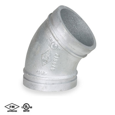 5 in. Grooved 45 Degree Elbow - Standard Radius - Galvanized Ductile Iron - 66F Grooved Fire Protection Fitting - UL/FM