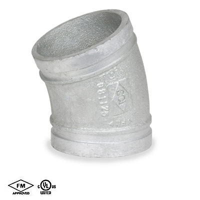 2 in. Grooved 22-1/2 Degree Elbow - Standard Radius - Galvanized Ductile Iron - 66TT Grooved Fire Protection Fitting - UL/FM