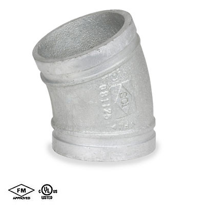 5 in. Grooved 22-1/2 Degree Elbow - Standard Radius - Galvanized Ductile Iron - 66TT Grooved Fire Protection Fitting - UL/FM