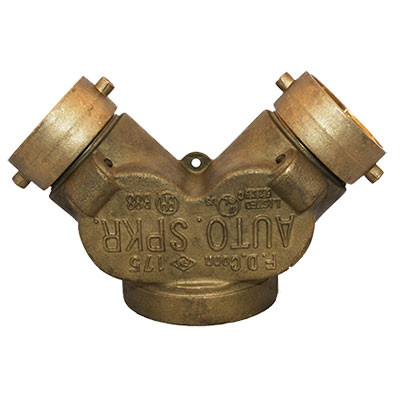 4 in. FNPT x 2-1/2 in. NST Swivel x 2-1/2 in. NST Swivel Straight - Rough Brass Siamese FDC Double Clapper Straight Pattern