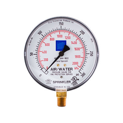 Fire Sprinkler Air-Water Gauge - 0-300psi - Steel Case - cULus/FM