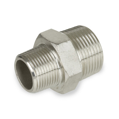 3/4 in. x 3/8 in. NPT Threaded - Reducing Hex Nipple - 150# Cast 304 Stainless Steel Pipe Fitting