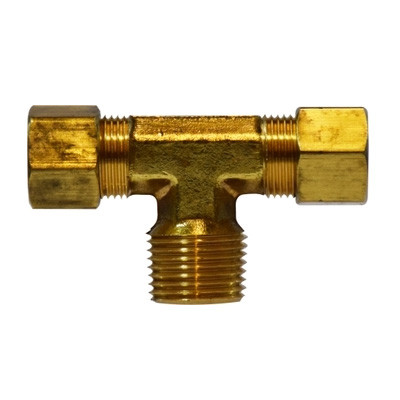 1/4 in. Tube O.D. x 1/8 in. Male NPTF - Male Branch Tee - Brass Compression Fitting - SAE# 060425