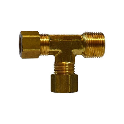 5/16 in. Tube O.D. x 1/8 in. Male NPTF Threaded - Forged Male Run Tee - Brass Compression Fitting - SAE# 060424BA