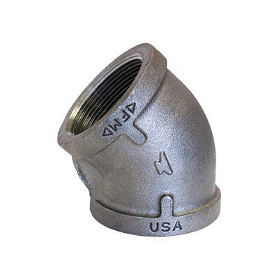 2 in. NPT Threaded - 45 Degree Elbow - DOMESTIC - 150# Black Malleable Iron Pipe Fitting - UL/FM