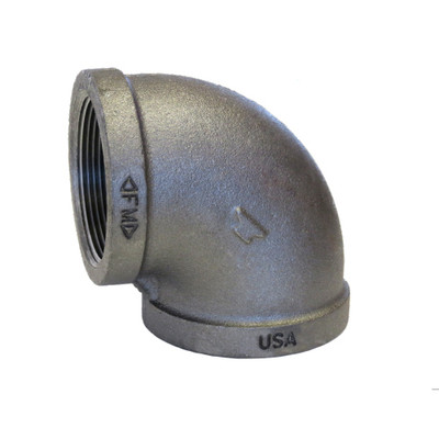 2 in. NPT Threaded - 90 Degree Elbow - DOMESTIC - 150# Black Malleable Iron Pipe Fitting - UL/FM