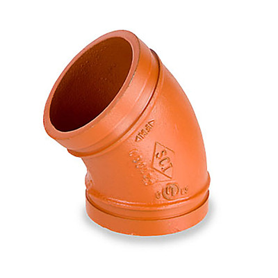 3 in. GRV x GRV End - 1000 PSI Ductile Iron, Full Flow - 45 Degree Elbow (Standard Radius) High Pressure Grooved Oil Patch/Oil Field Fitting