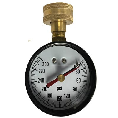 21/2" Water Test Gauge, 0300 PSI Dial, 3/4" Female Hose Connection