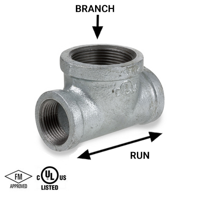 Bull Head Tee - 150# Galvanized Malleable Iron NPT Threaded Pipe Fittings
