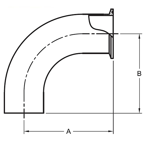 Stainless Steel Sanitary Fittings - Polished 90° Degree Clamp By Weld Elbow (L2CM) 