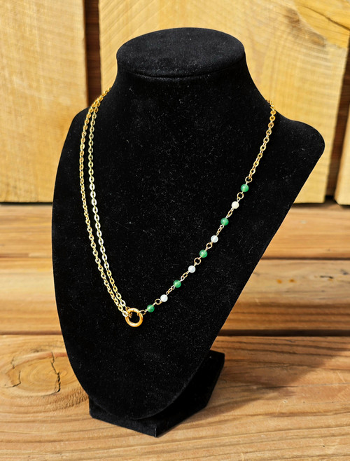 Dawn Necklace in Snow Quartz & Moss Agate