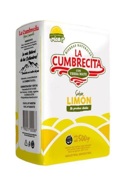 La Cumbrecita Limón Yerba Mate Lemon Flavor, 500 g / 1.1 lb