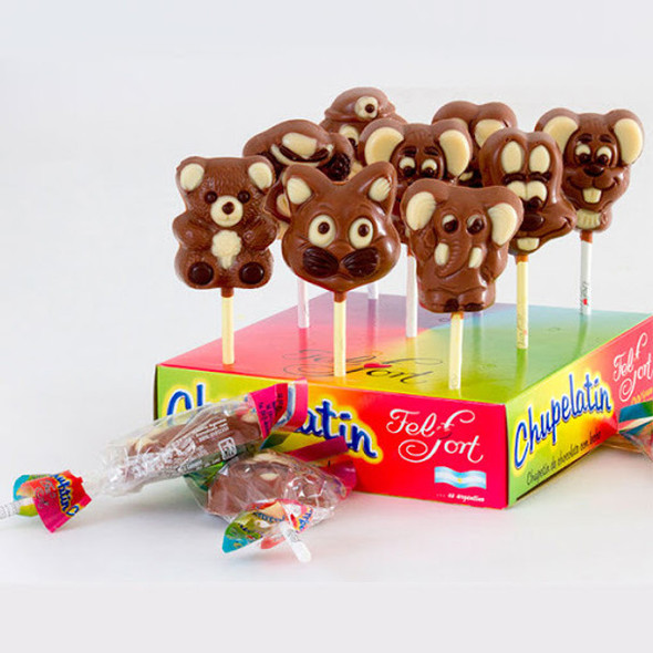 Chupelatín Felfort Milk Chocolate Lollipop Animals-Shaped Chupetín Clásico de Chocolate Vintage Candy, 15 g / 0.53 oz (box of 32)