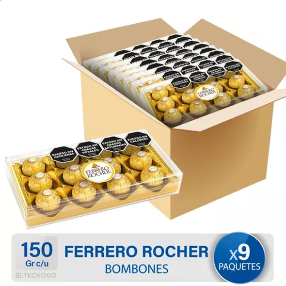 Caja de Bombones Ferrero Rocher - X9 Bomboneras de 150g (12 bombones c/u)