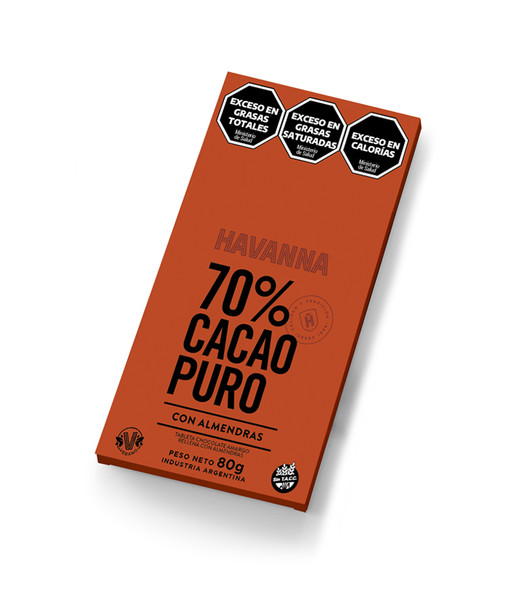 TABLETA DE CHOCOLATE 70% CACAO PURO CON ALMENDRAS SIN TACC