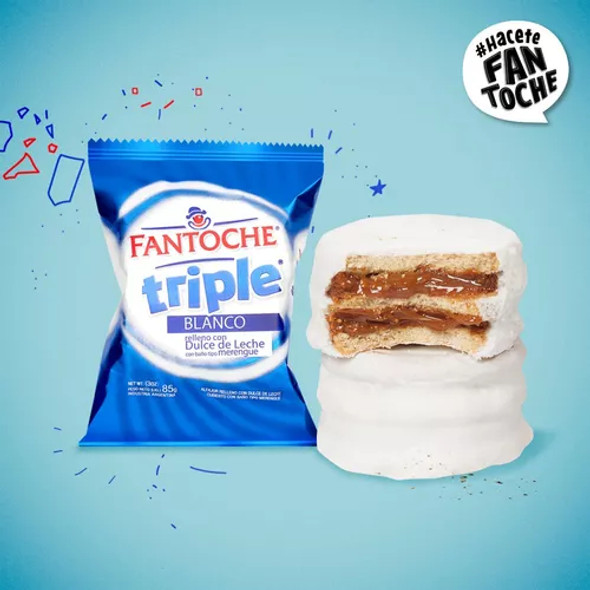 Alfajor Triple Fantoche Blanco Dulce De Leche 85g Caja X24