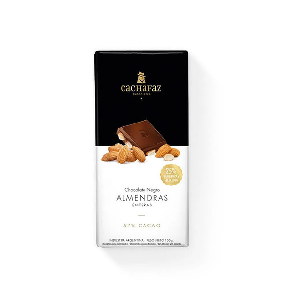Cachafaz Chocolate Amargo con Almendras Partidas 57% Cocoa Dark Chocolate Bar with Almonds, 100 g