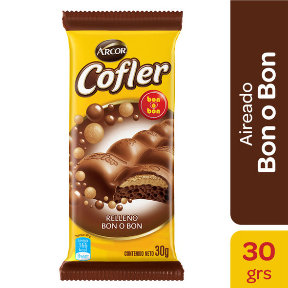 Cofler Air Bon o Bon Chocolate Aireado Relleno Airy Chocolate Bar Filled with Peanut Cream, 30 g / 1.05 oz ea (pack of 6 bars)