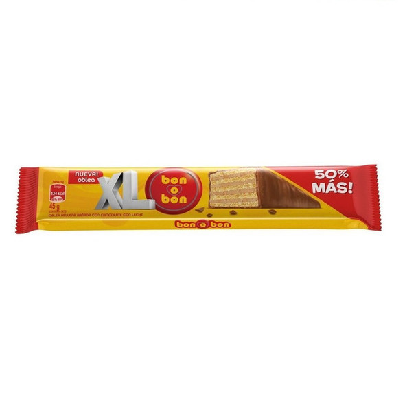 Bon o Bon Oblea XL Snack Chocolate Filled With Peanut Butter from Box of 16 bars, 720 g (family box)
