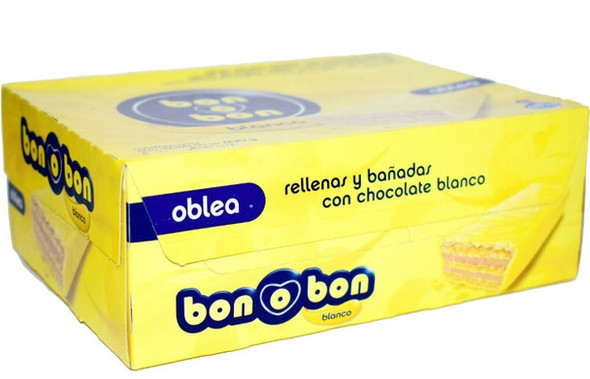 Bon o Bon Oblea Snack White Chocolate Filled With Peanut Butter from Box of 20 bars, 600 g (family box)